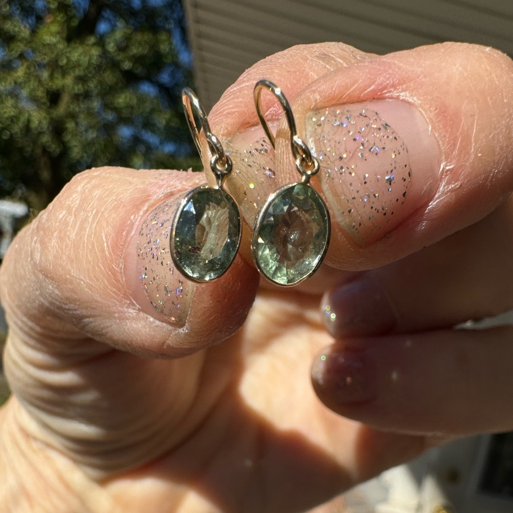 Custom Gold Green Sapphire Dangle Earrings - Picture 3 of 8